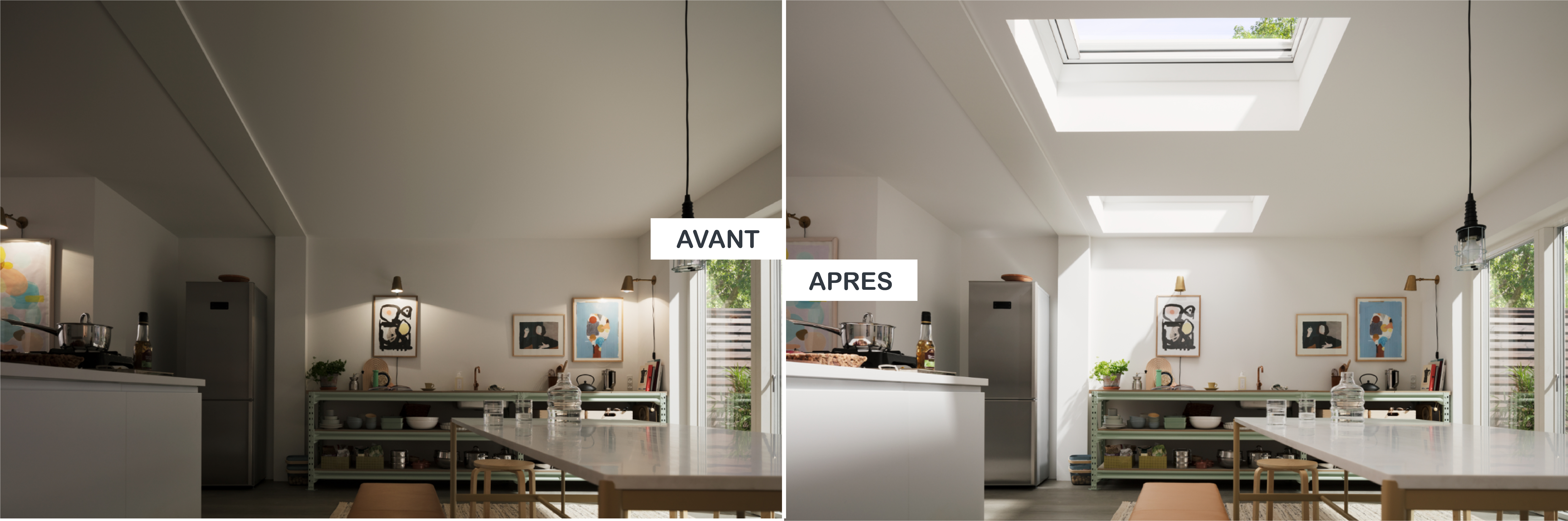 Avant/après pose d'un VELUX-A CIEL OUVERT-Le Mans